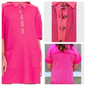 ✨ Zenana Hot Pink Waffle Knit Dress | One Size Fits All Vibes | S